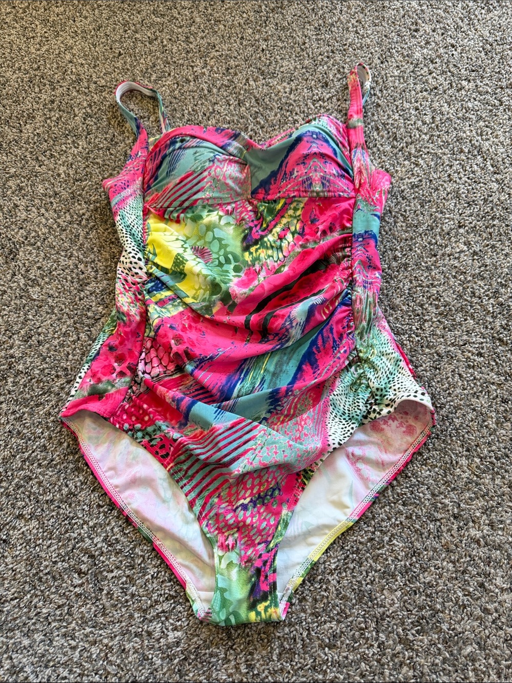 Island Pearls Women's Bright Pink Multicolor One-Piece Swimsuit Size 14